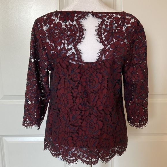 Banana Republic Factory small petite lace top wine 3/4 sleeves - Picture 7 of 13
